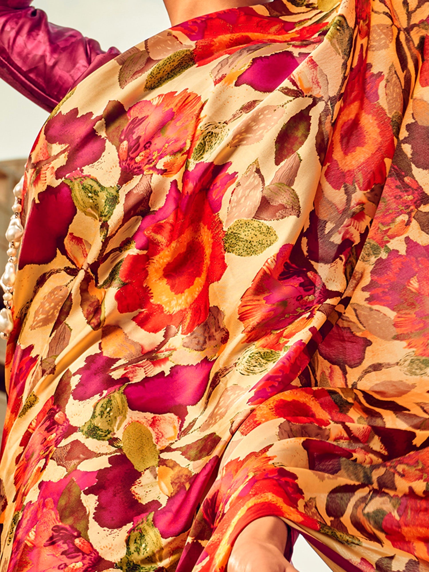 NOZ2TOZ Women's Satin Silk Beige Printed Designer Saree With Blouse Piece - Distacart