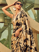 Thumbnail for NOZ2TOZ Women's Satin Silk Beige Printed Designer Saree With Blouse Piece - Distacart