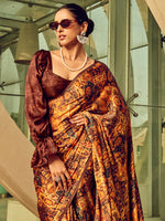 Thumbnail for NOZ2TOZ Women's Satin Silk Brown Printed Designer Saree With Blouse Piece - Distacart