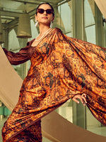 Thumbnail for NOZ2TOZ Women's Satin Silk Brown Printed Designer Saree With Blouse Piece - Distacart
