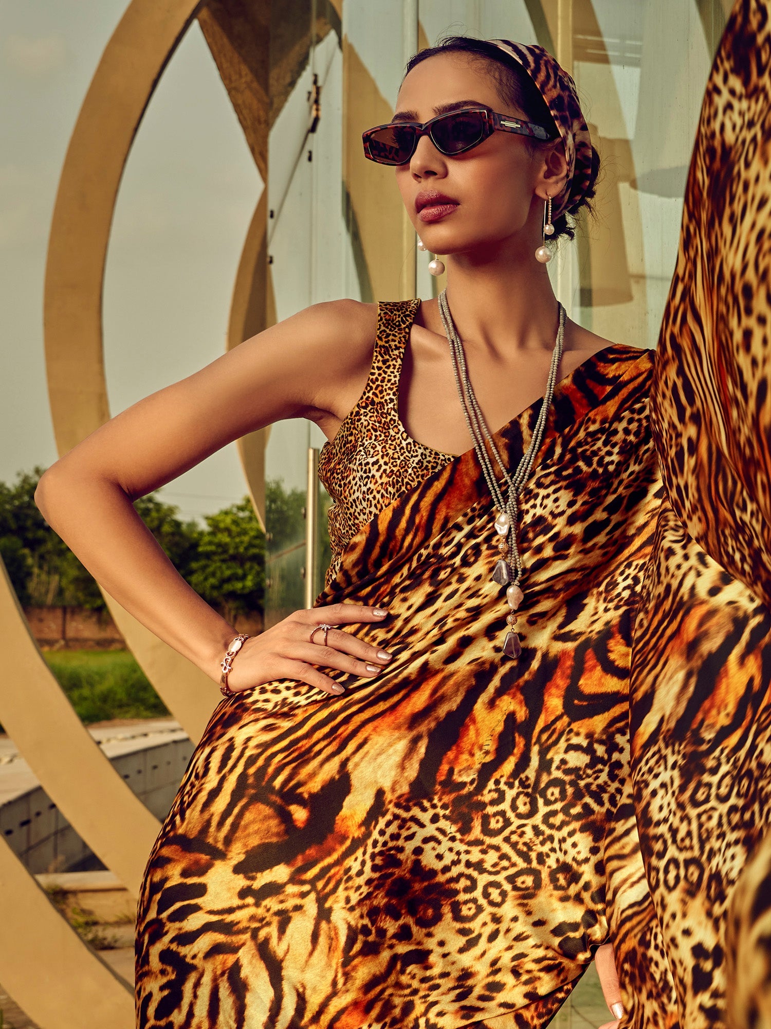 NOZ2TOZ Women's Satin Silk Beige Printed Designer Saree With Blouse Piece - Distacart