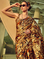 Thumbnail for NOZ2TOZ Women's Satin Silk Beige Printed Designer Saree With Blouse Piece - Distacart
