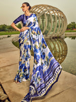Thumbnail for NOZ2TOZ Women's Satin Silk Off White Printed Designer Saree With Blouse Piece - Distacart
