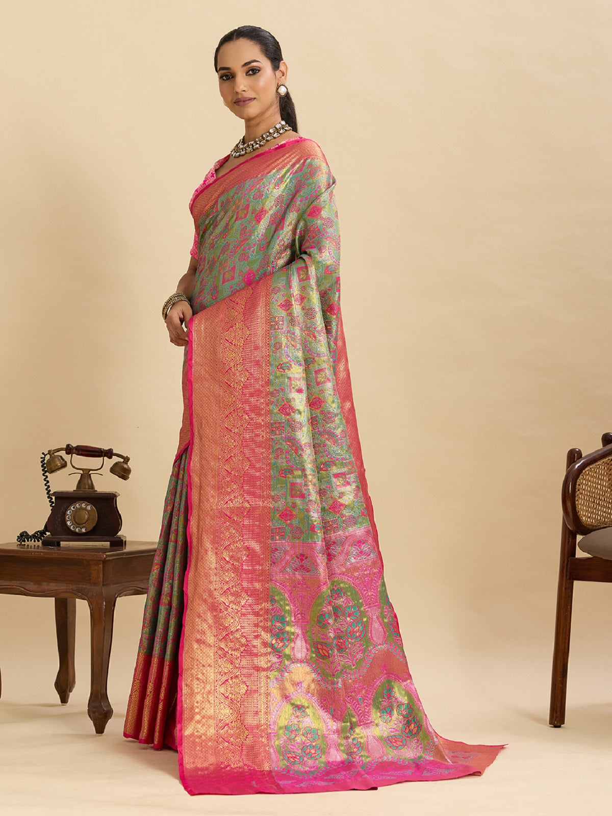 Dwija Fashion Grey Wedding Wear Kanjivaram Silk Jari Weaving With Unstitched Blouse - Dista
