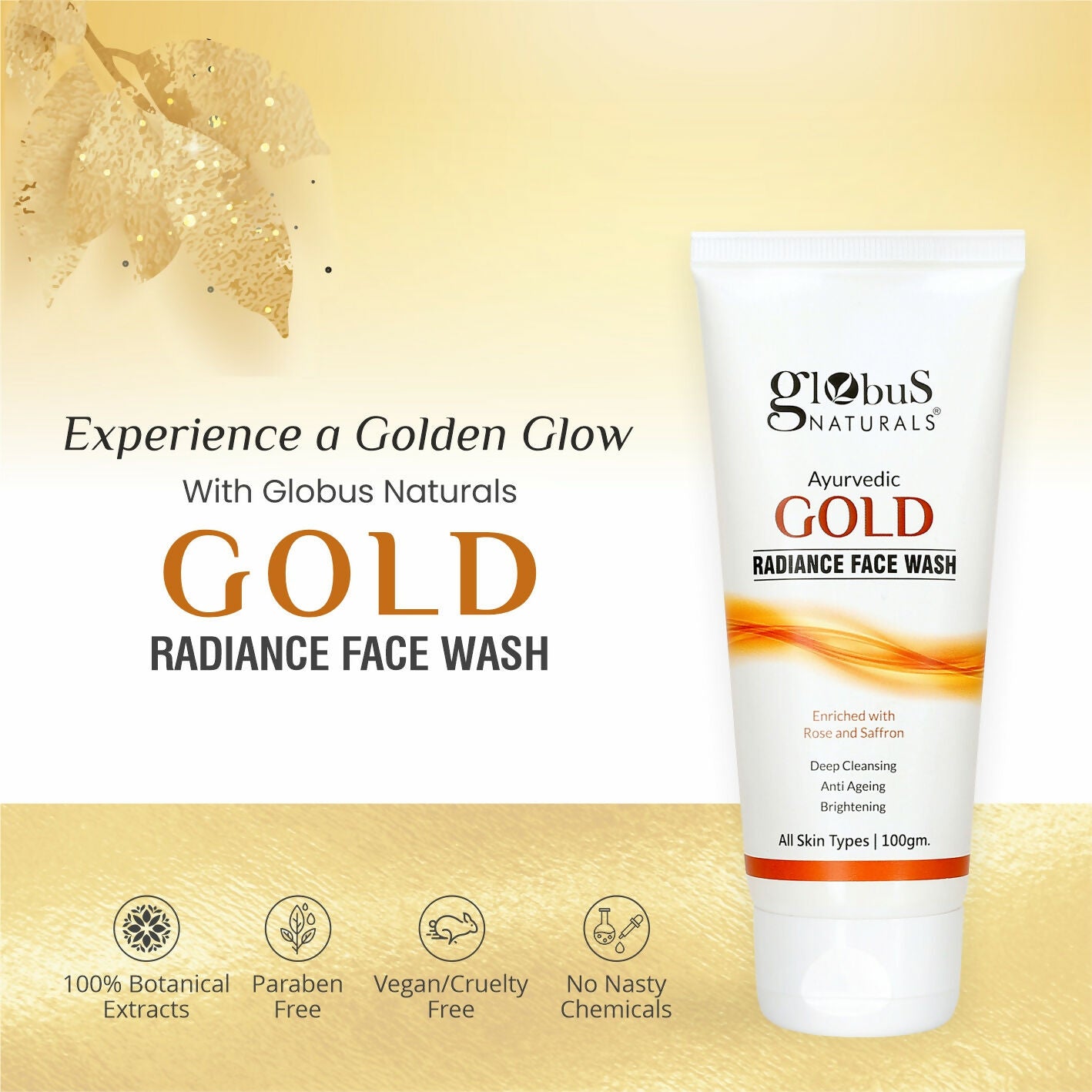 Globus Naturals Gold Radiance Anti Ageing & Brightening Face Wash