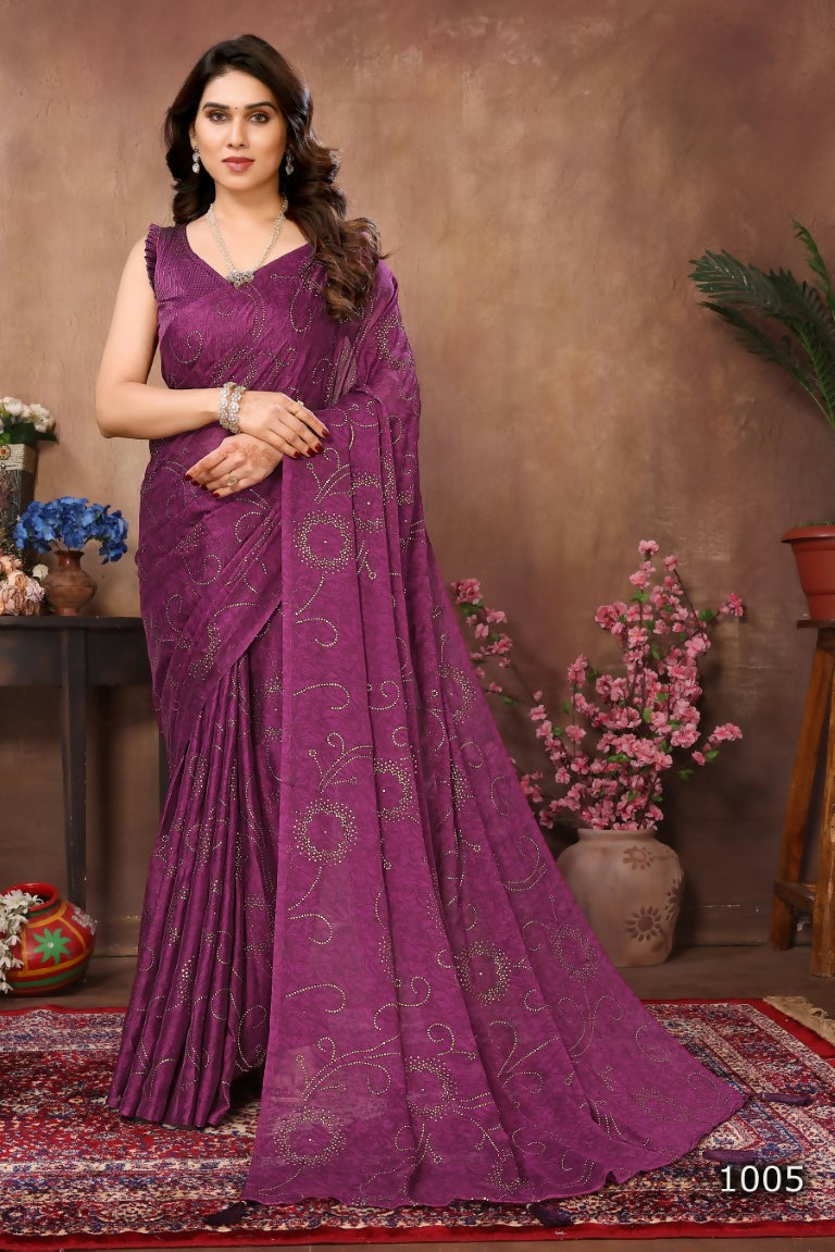 Aafreen Partywear Designer Purple Rangoli Silk Fancy Saree - Distacart
