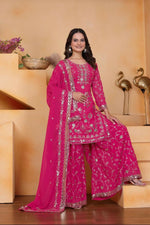 Thumbnail for Lehenga Mart Designer Sharara Suit With Kurta, Sharara, Dupatta For Women-Rani Pink - Distacart