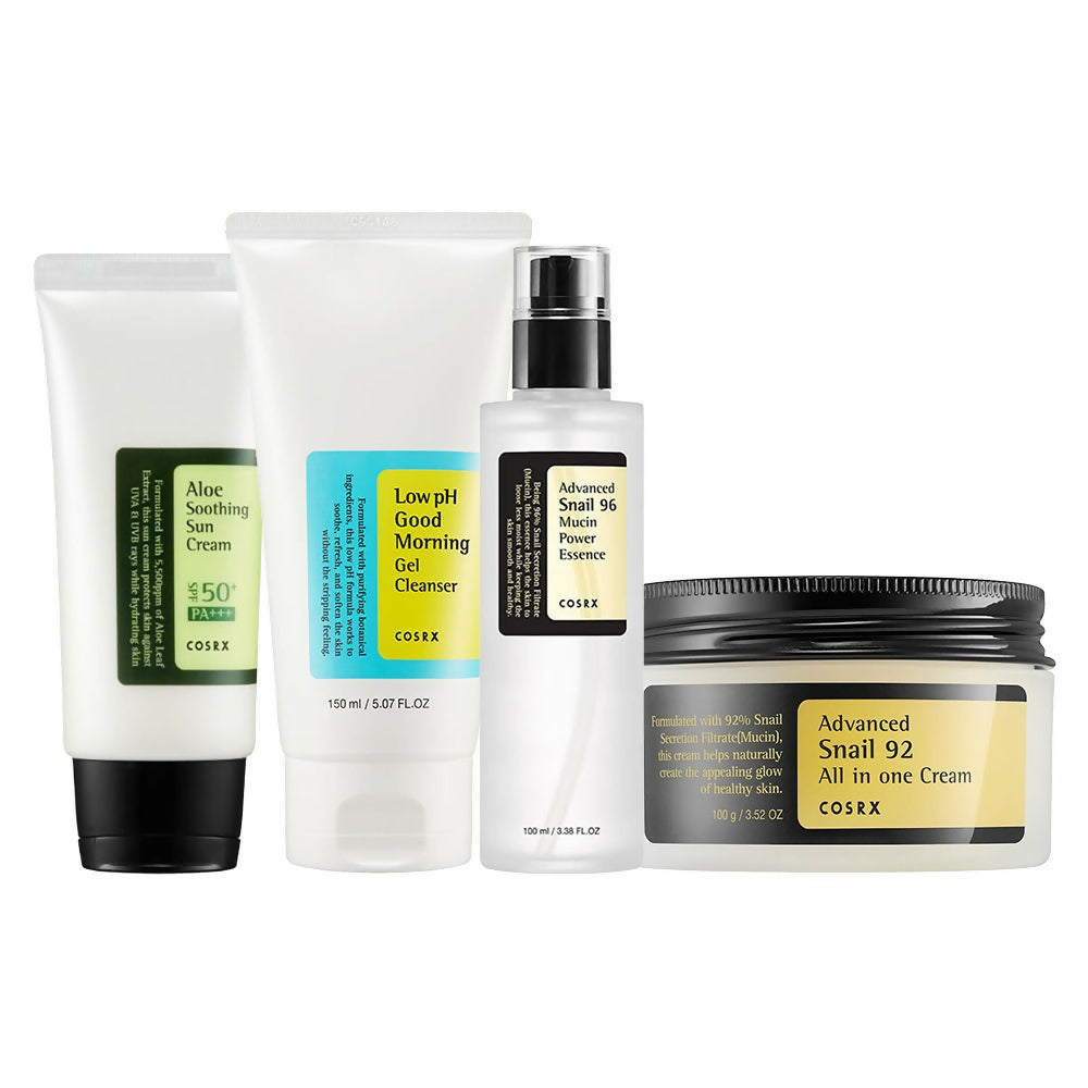 COSRX Daily Skincare Routine For Acne Prone & Clear Skin CSMS (Cleanser, Serum, Moisturizer, Sunscreen) Combo - Distacart