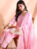 Thumbnail for Ode by House of Pataudi Printed Thread Work Pure Cotton Kurta With Trousers & Dupatta - Distacart