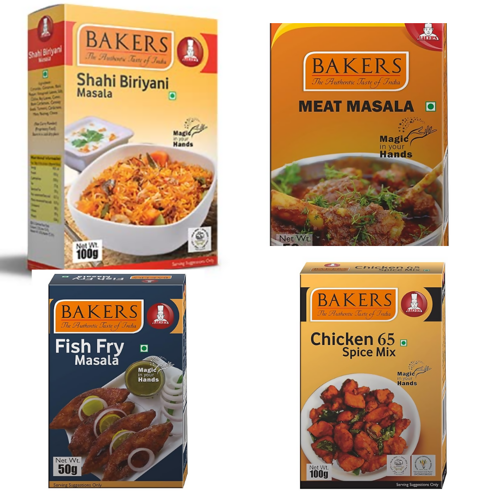 BAKERS Shahi Biriyani Masala , Chicken 65 , Fish Fry Masala , Meat Masala - Dista