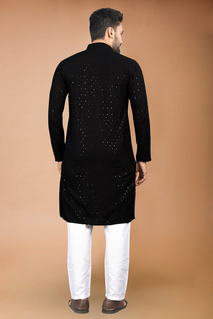 Neera Trendz Black Rayon Schiffli Work Men's Kurta With Pyjama - Distacart