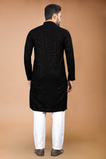 Thumbnail for Neera Trendz Black Rayon Schiffli Work Men's Kurta With Pyjama