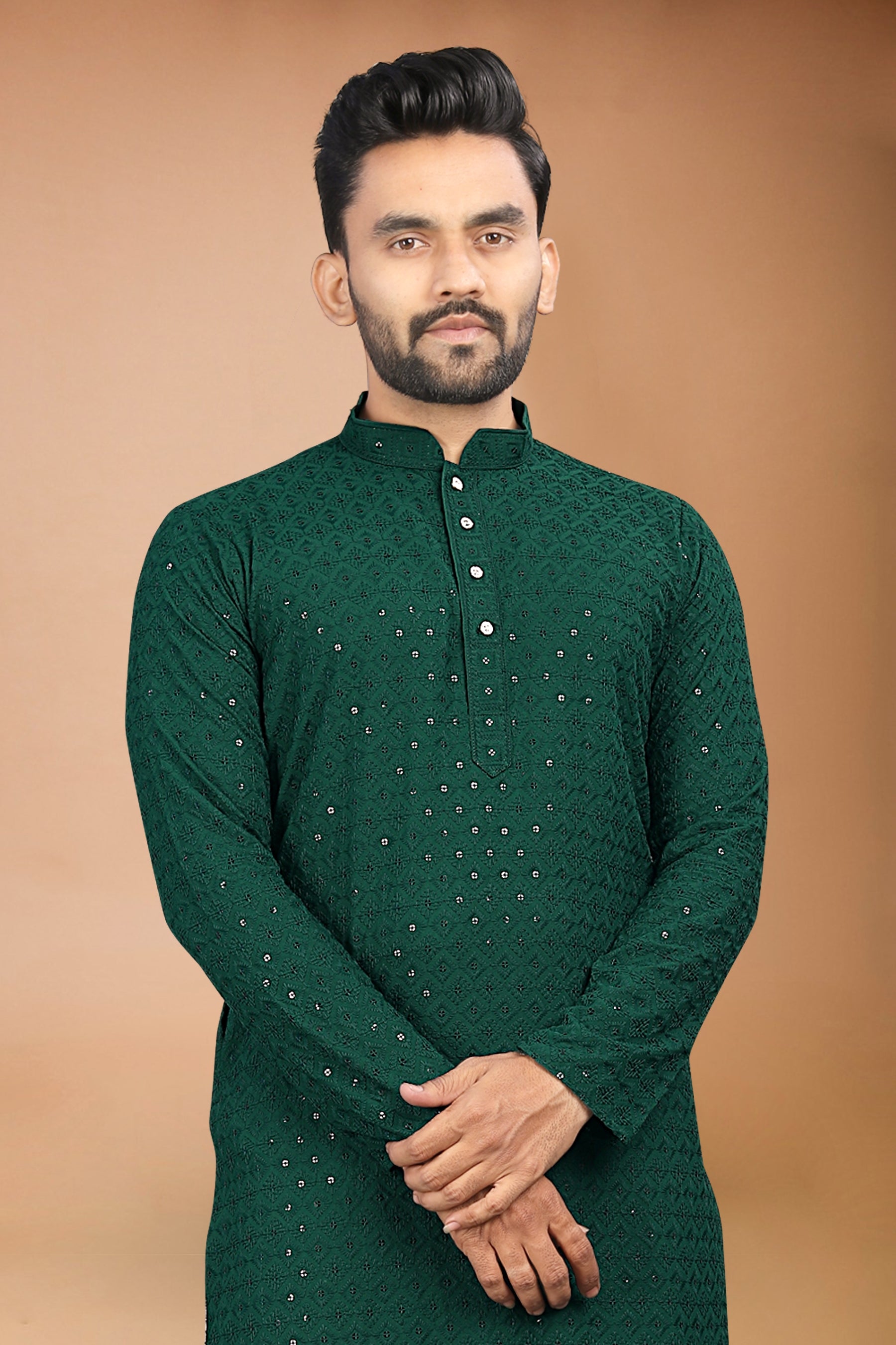 Neera Trendz Green Rayon Schiffli Work Men's Kurta With Pyjama