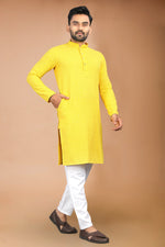 Thumbnail for Neera Trendz Yellow Rayon Schiffli Work Men's Kurta With Pyjama