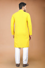 Thumbnail for Neera Trendz Yellow Rayon Schiffli Work Men's Kurta With Pyjama