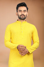 Thumbnail for Neera Trendz Yellow Rayon Schiffli Work Men's Kurta With Pyjama
