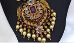 Thumbnail for Jewel City Antique-Finish Temple Jewelry Set - Traditional South Indian Gold-Plated Necklace and Earrings with Pearl Drops