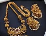 Thumbnail for Jewel City Antique-Finish Temple Jewelry Set - Traditional South Indian Gold-Plated Necklace and Earrings with Pearl Drops