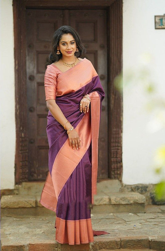 NOZ2TOZ Women Banarasi Silk Woven Saree With Blouse Piece - Purple - Distacart