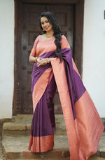 Thumbnail for Malishka Banarasi Silk Woven Saree With Blouse Piece - Purple - Distacart
