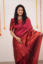 Thumbnail for NOZ2TOZ Women Banarasi Silk Woven Saree With Blouse Piece - Maroon - Distacart