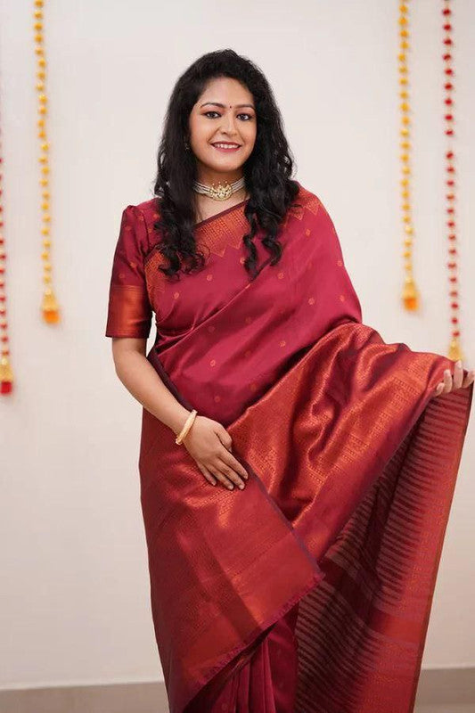 NOZ2TOZ Women Banarasi Silk Woven Saree With Blouse Piece - Maroon - Distacart