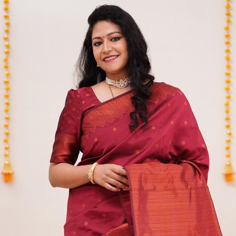 NOZ2TOZ Women Banarasi Silk Woven Saree With Blouse Piece - Maroon - Distacart