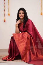 Thumbnail for NOZ2TOZ Women Banarasi Silk Woven Saree With Blouse Piece - Maroon - Distacart