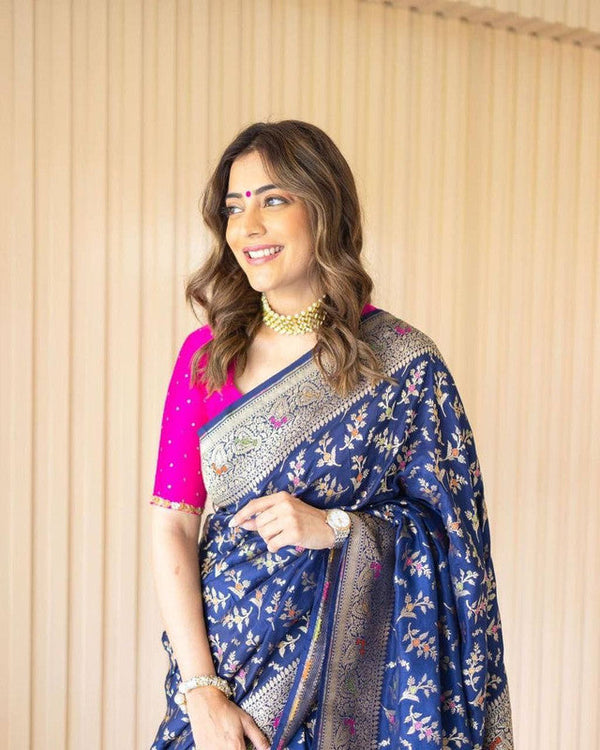 NOZ2TOZ Women Banarasi Silk Woven Saree With Blouse Piece - Blue - Distacart