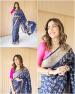 Thumbnail for NOZ2TOZ Women Banarasi Silk Woven Saree With Blouse Piece - Blue - Distacart