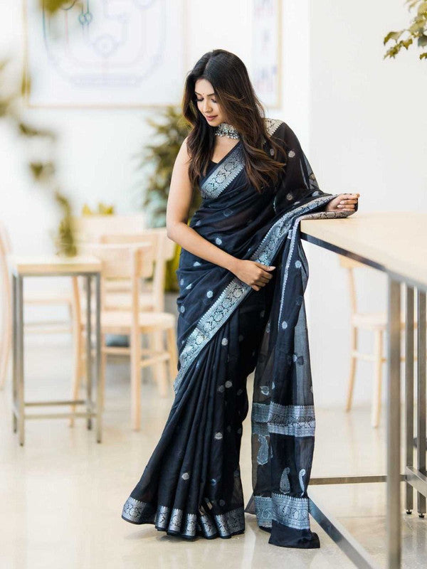 NOZ2TOZ Women Cotton Printed Saree With Blouse Piece - Black - Distacart