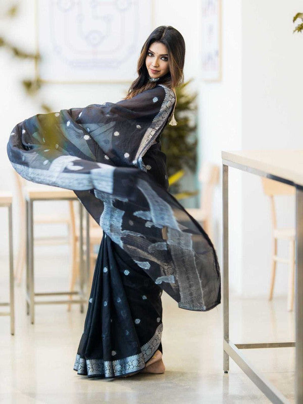 NOZ2TOZ Women Cotton Printed Saree With Blouse Piece - Black - Distacart