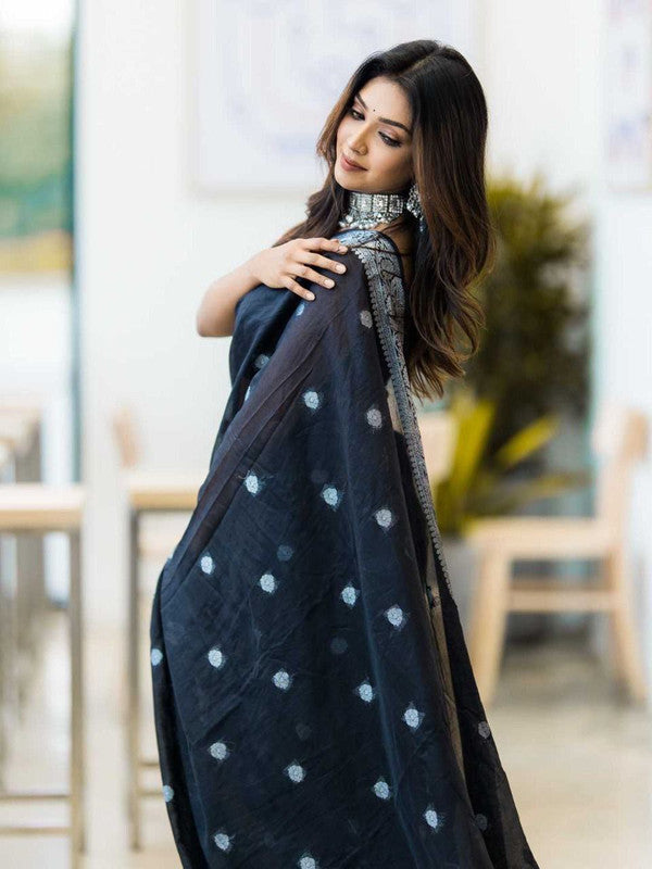 NOZ2TOZ Women Cotton Printed Saree With Blouse Piece - Black - Distacart