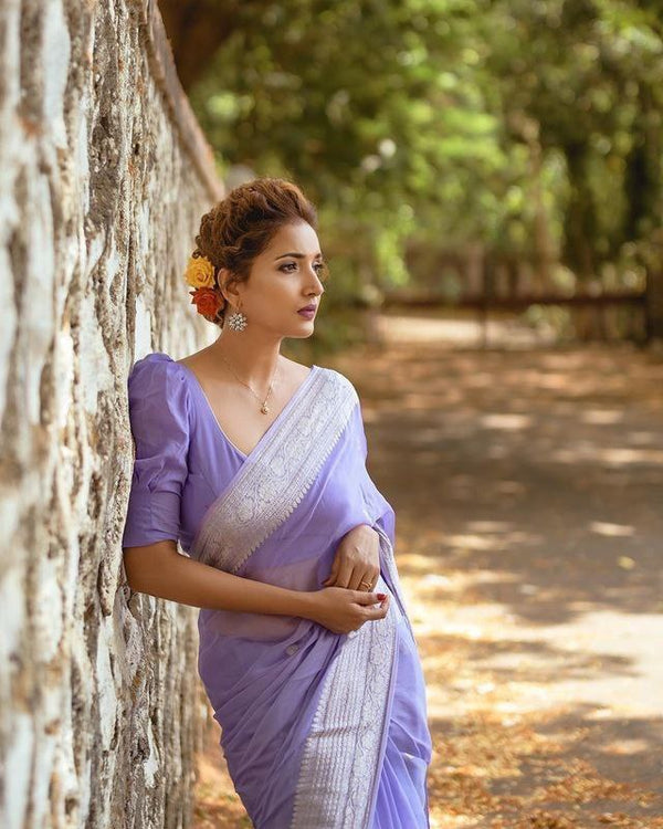 NOZ2TOZ Women Cotton Printed Saree With Blouse Piece - Lavender - Distacart