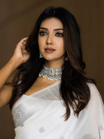 Thumbnail for Malishka Cotton Printed Saree With Blouse Piece - white - Distacart
