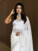 Thumbnail for Malishka Cotton Printed Saree With Blouse Piece - white - Distacart