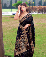 Thumbnail for Malishka Banarasi Silk Woven Saree With Blouse Piece - Black - Distacart