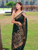 Thumbnail for Malishka Banarasi Silk Woven Saree With Blouse Piece - Green - Distacart