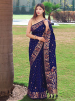 Thumbnail for Malishka Banarasi Silk Woven Saree With Blouse Piece - Navy Blue - Distacart
