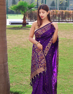 Thumbnail for Malishka Banarasi Silk Woven Saree With Blouse Piece - Purple - Distacart