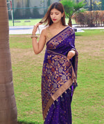 Thumbnail for Malishka Banarasi Silk Woven Saree With Blouse Piece - Purple - Distacart