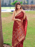 Thumbnail for Malishka Banarasi Silk Woven Saree With Blouse Piece - Red - Distacart
