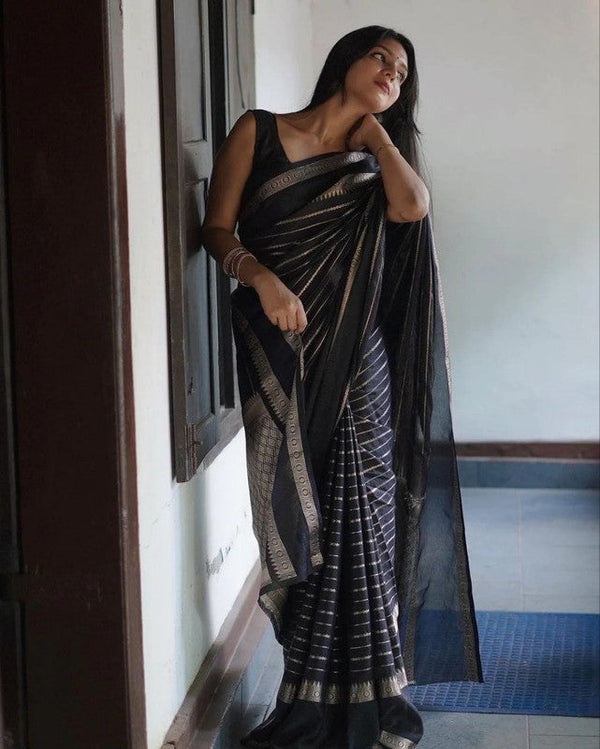NOZ2TOZ Women Banarasi Silk Woven Saree With Blouse Piece - Black - Distacart