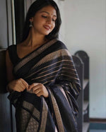 Thumbnail for NOZ2TOZ Women Banarasi Silk Woven Saree With Blouse Piece - Black - Distacart