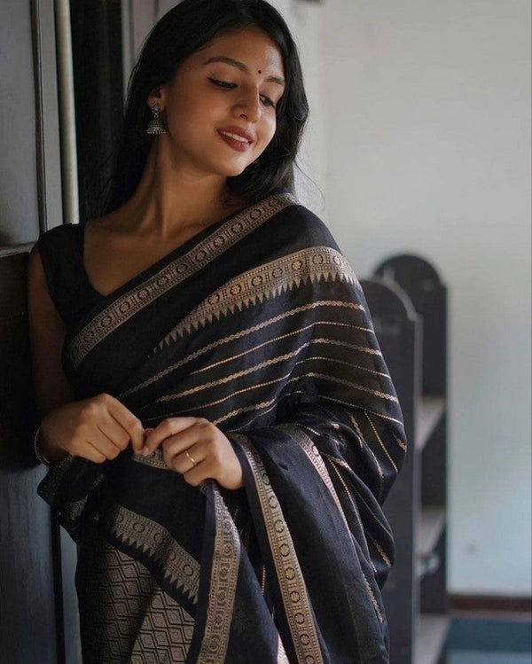 NOZ2TOZ Women Banarasi Silk Woven Saree With Blouse Piece - Black - Distacart