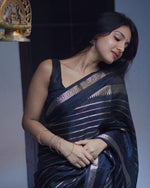 Thumbnail for NOZ2TOZ Women Banarasi Silk Woven Saree With Blouse Piece - Black - Distacart