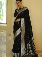 Thumbnail for NOZ2TOZ Women Banarasi Silk Woven Saree With Blouse Piece - Black - Distacart
