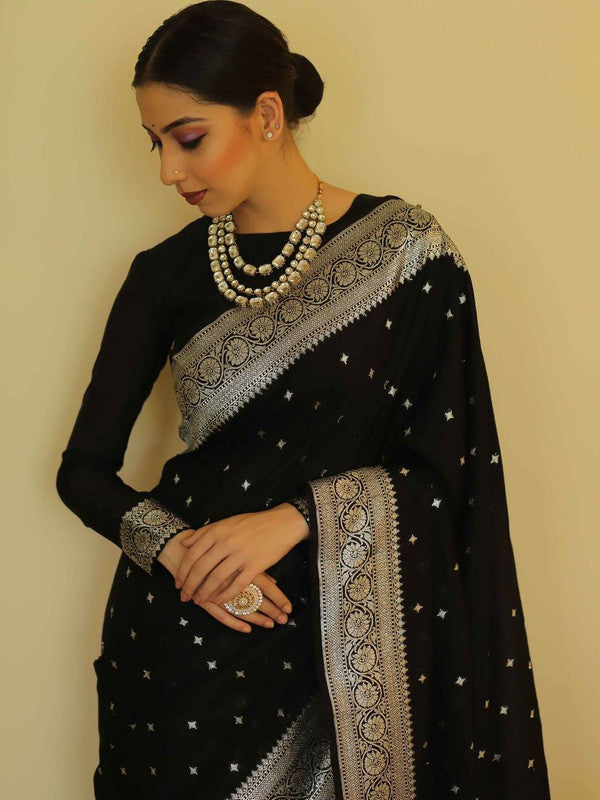 NOZ2TOZ Women Banarasi Silk Woven Saree With Blouse Piece - Black - Distacart