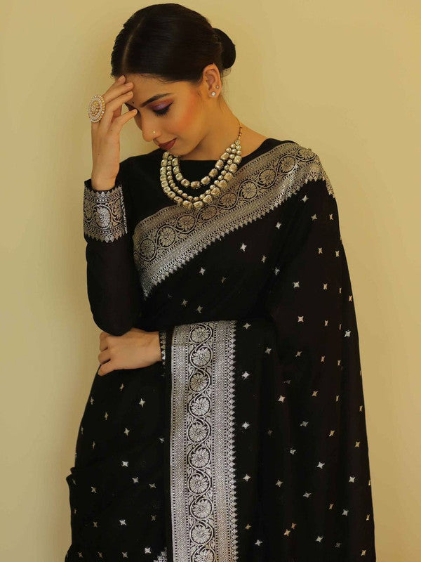 NOZ2TOZ Women Banarasi Silk Woven Saree With Blouse Piece - Black - Distacart