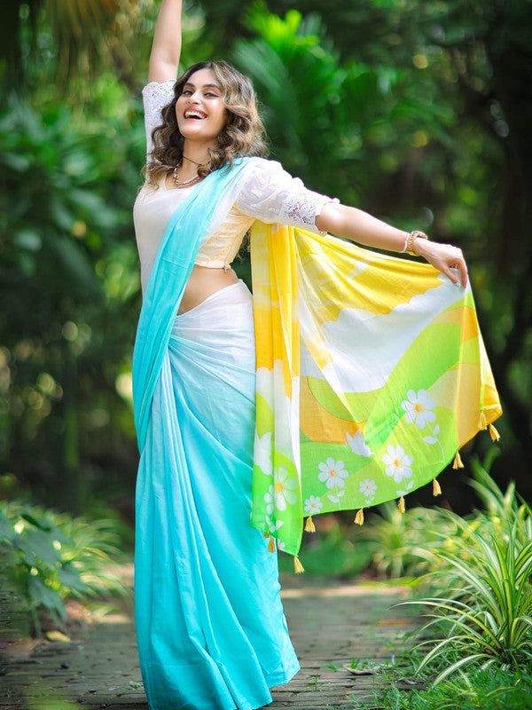 NOZ2TOZ Women Linen Printed Saree With Blouse Piece - Multi - Distacart